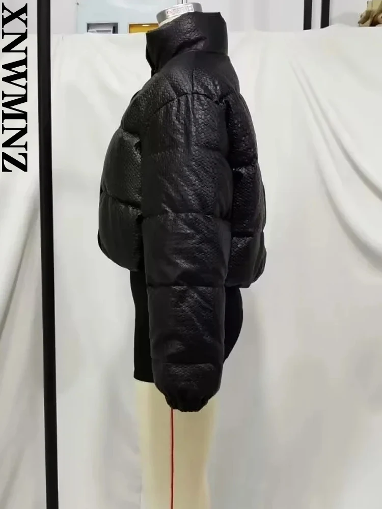 XNWMNZ 2022Women Fashion Imitation Shark Skin PU Cotton Jacket Woman Long Sleeve Zipper Winter Warm Cotton Clothes Female Jacket