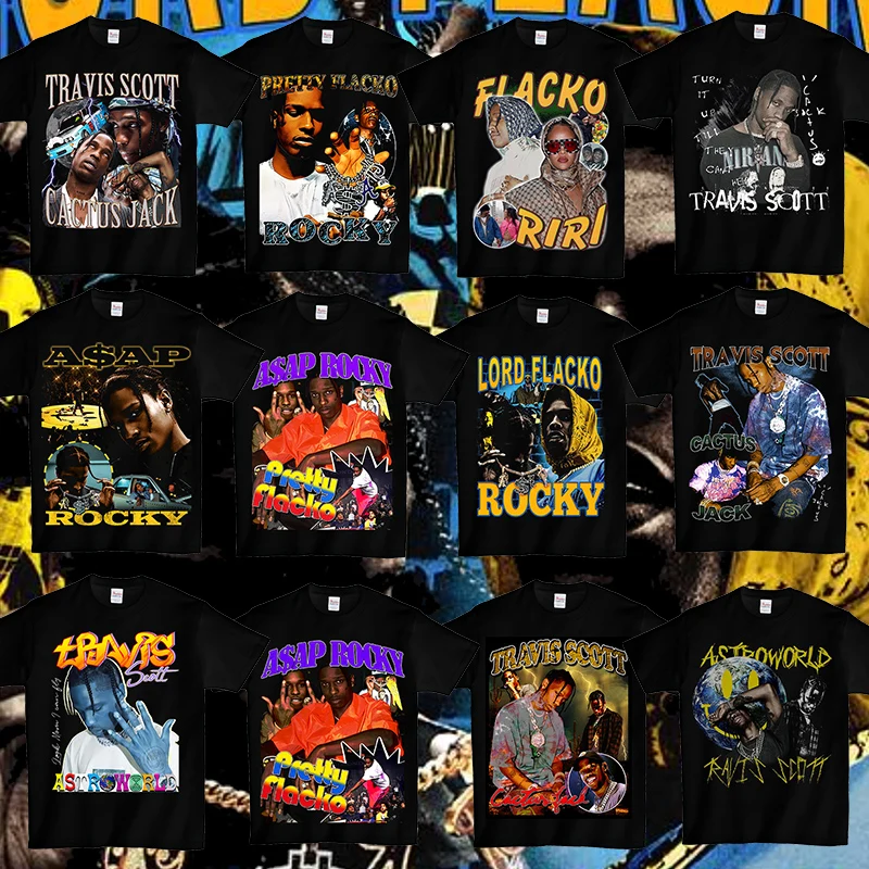 

Rapper Asap Rocky Pattern Print T-shirt Rap Travis Scott Cactus Jack Graphics Tshirt Summer Men Women Hip Hop Oversized T Shirt