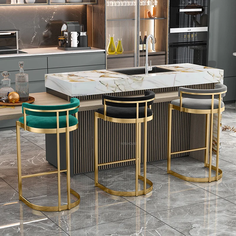 

Скандинавская спинка, барный стул для кухонного островка, домашняя мебель, современный роскошный золотой металлический стул, кожаные высокие ножки, барные стулья Z