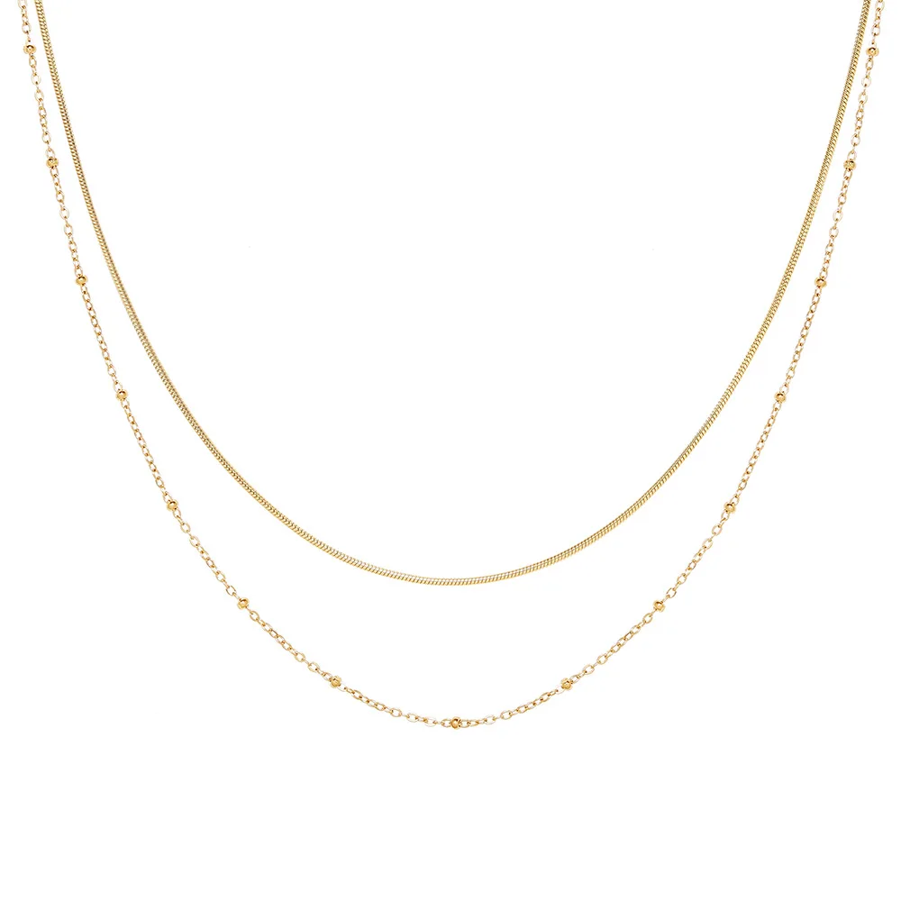 Ожерелье женское Двухслойное из нержавеющей стали с круглыми бусинами