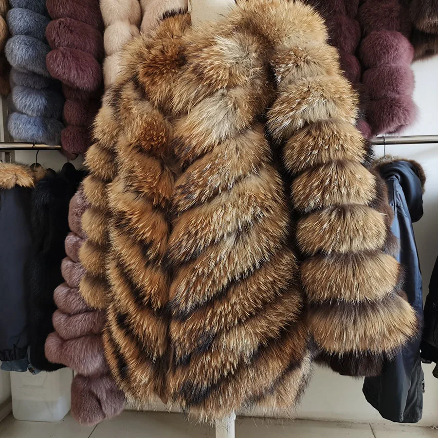 FURYOUME Winter Women Real Raccoon Fur Coat Long Natural Fur Jacket Warm Thicken Full Sleeve Ladies Fashion Outerwear Streetwear enlarge