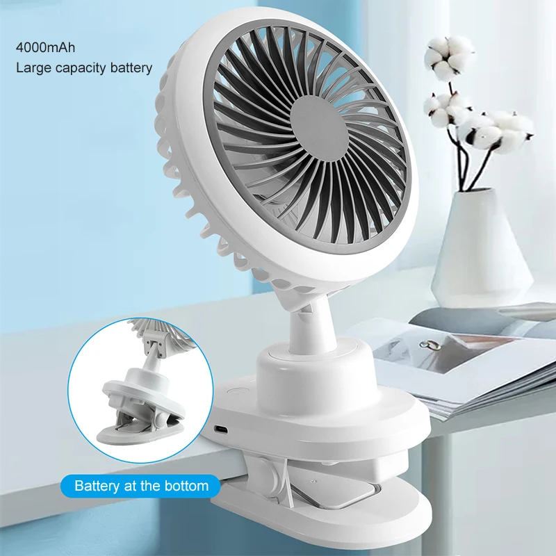 

Портативный Настольный мини-вентилятор с зажимом, 4000 мАч, 4 скорости