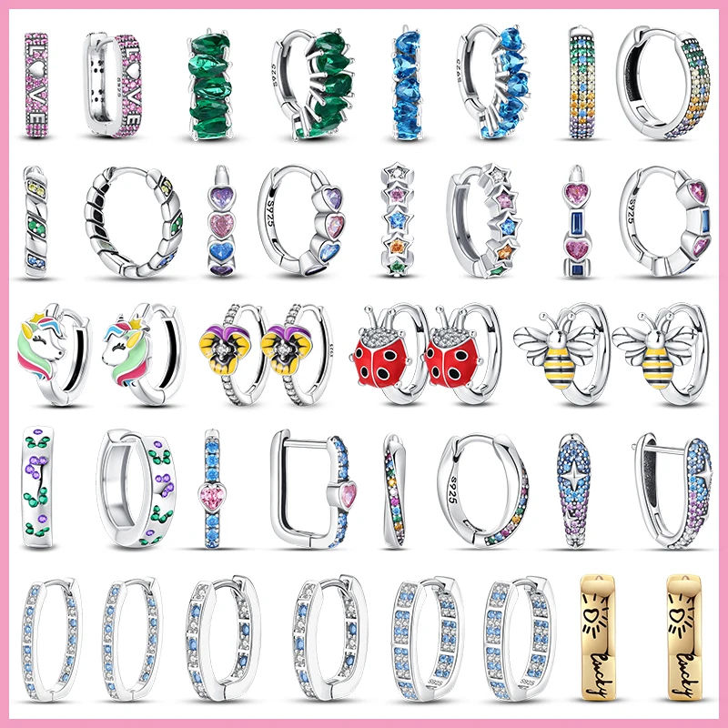 

2023 New in Color Zircon Hoop Earrings Women Unisex Luxury Jewelry Birthday Party Gift 925 Silver Animal Shape Round Earring