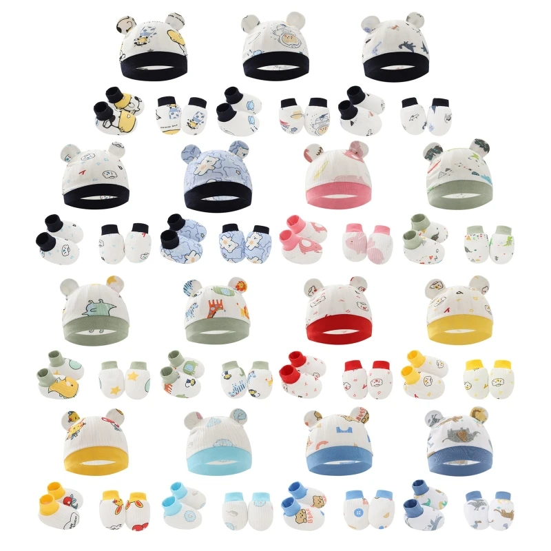 

Детские хлопковые перчатки с защитой от царапин, шапка, Комплект носков, аксессуары для новорожденных девочек и мальчиков, купание для буду...