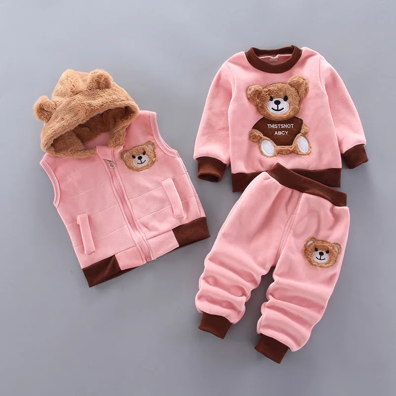 Baby Boys And Girls Clothing Set Tricken Fleece Children Hooded Outerwear Tops Pants 3PCS Outfits Kids Toddler Warm Costume Suit enlarge
