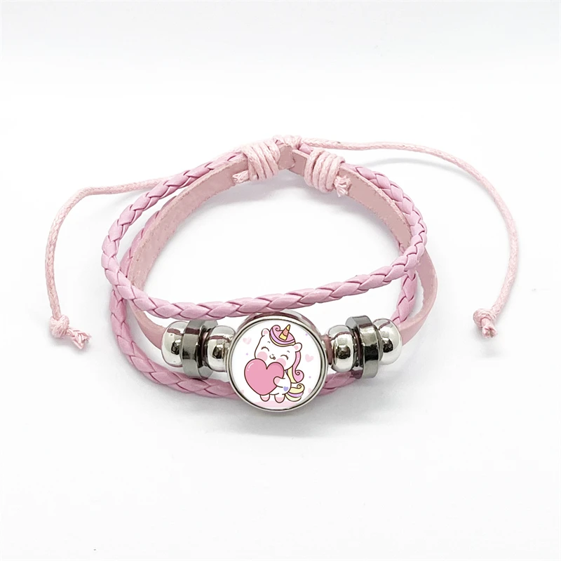 

Детский плетеный кожаный браслет с бусинами в виде единорога для девочек, браслеты дружбы, ювелирные изделия, многослойный браслет с подвесками, модные украшения