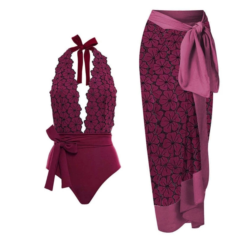 

Купальник из двух частей для женщин Цельный купальник Ретро-цветочный принт Купальники