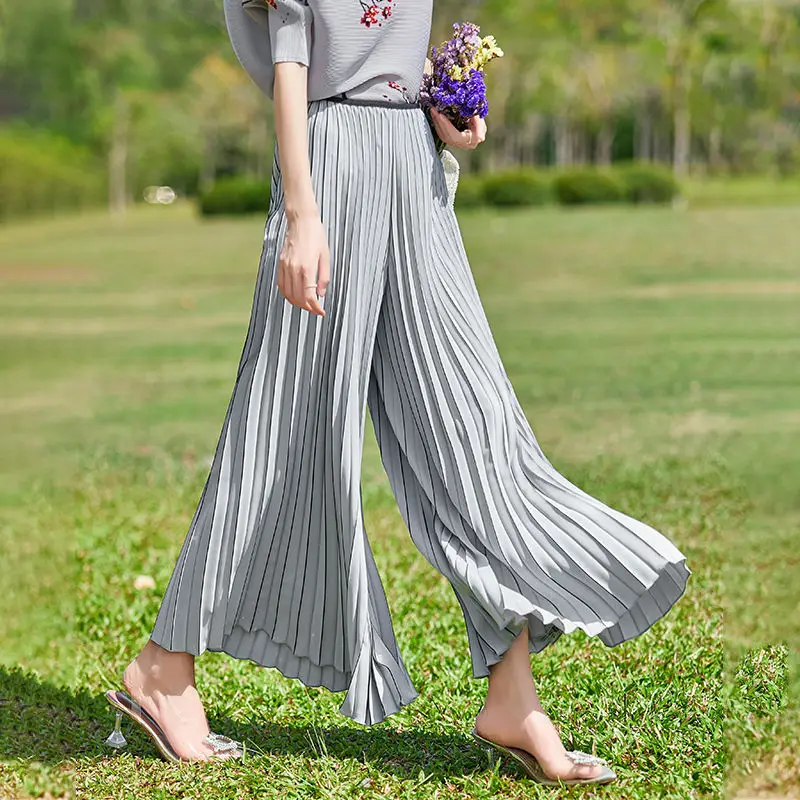 

Miyake Pleated Organ Cropped Pants Wide-Leg Pants High Waist All-Matching Loose Vertical Casual Pants Pleated Pants Women