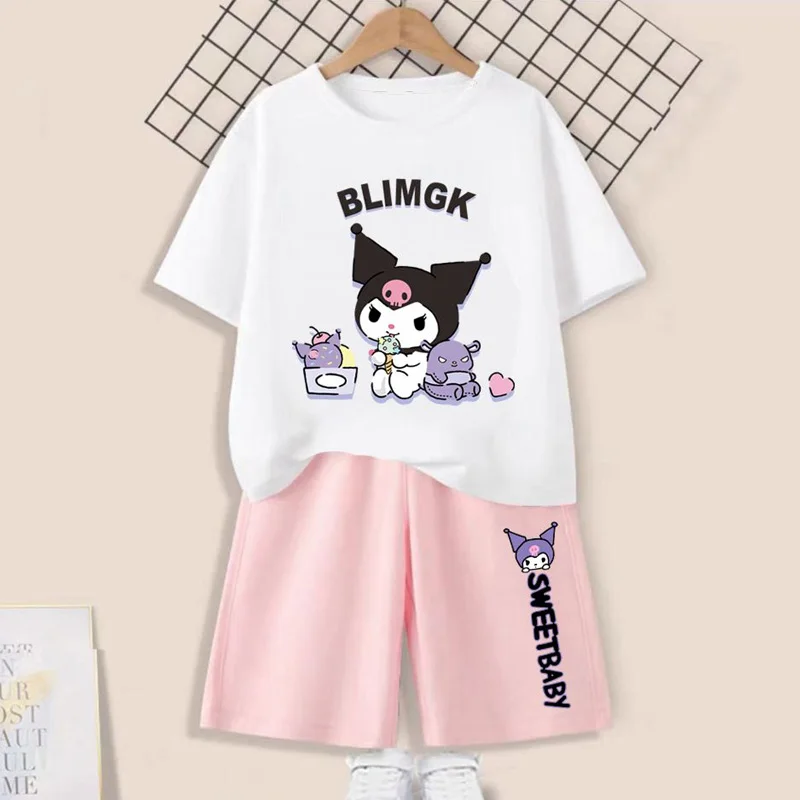 

Комплект одежды Sanrioed для мальчиков и девочек, аниме Kuromi Cinnamoroll Melody, футболка и шорты, Детский комплект из 2 предметов, Свитшот и пуловер