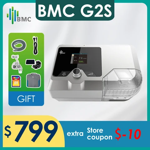 Аппарат сипап BMC G2S, медицинский двухуровневый прибор для лечения храпа, апноэ, ХОБЛ, с маской для дыхания, с маской и увлажнителем - изображение