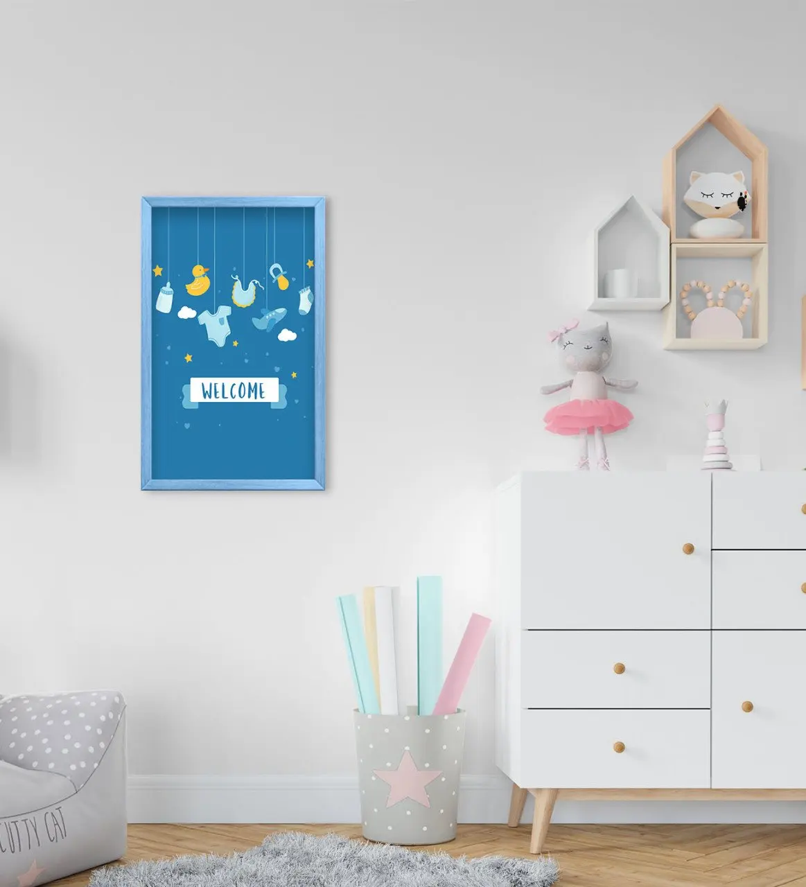 

BK дома Добро пожаловать дизайн декоративные синий деревянной рамке в детской комнате Tablo-1