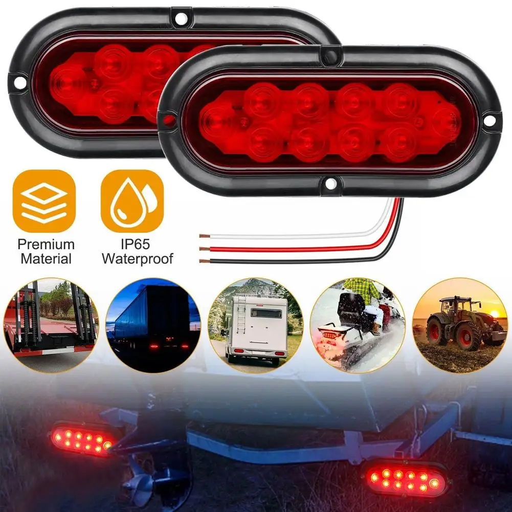 

2Pcs 6 Inch Oval LED Trailer Tail Light Kit Stop Turn Tail Brake Light IP65 Waterproof For 12V Truck Trailer RV UTV Bus