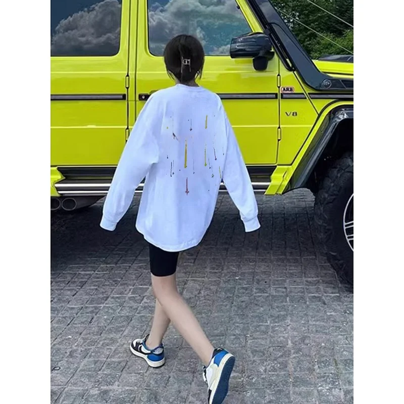 Хлопковая рубашка с длинными рукавами и принтом в американском стиле женская