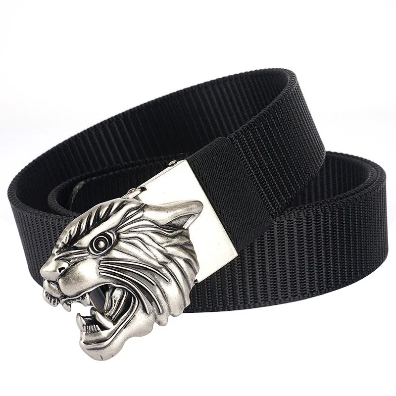

Hot Selling Men Canvas Belt Trend Alloy Automatic Buckle Belt Outdoor Casual Canvas Weave Jeans Men Belt