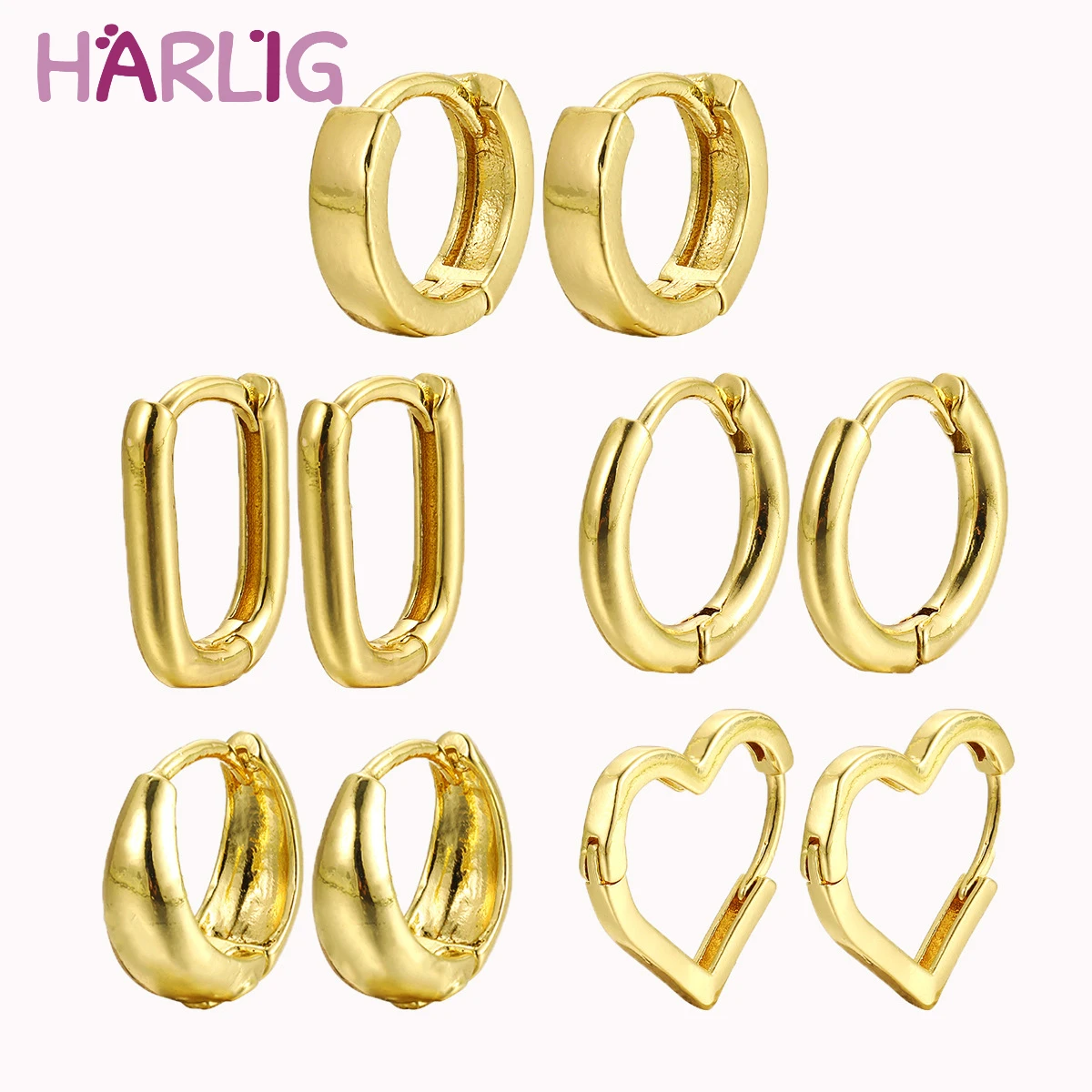 

Серьги-кольца женские винтажные в форме сердца, 5 пар
