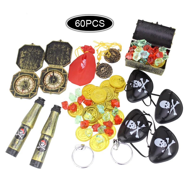 

60Pcs Pirate Captain Theme Kids Birthday Party Halloween Supplies Pirate Telescope Compass Eye Patches Treasure Toys Party Favor