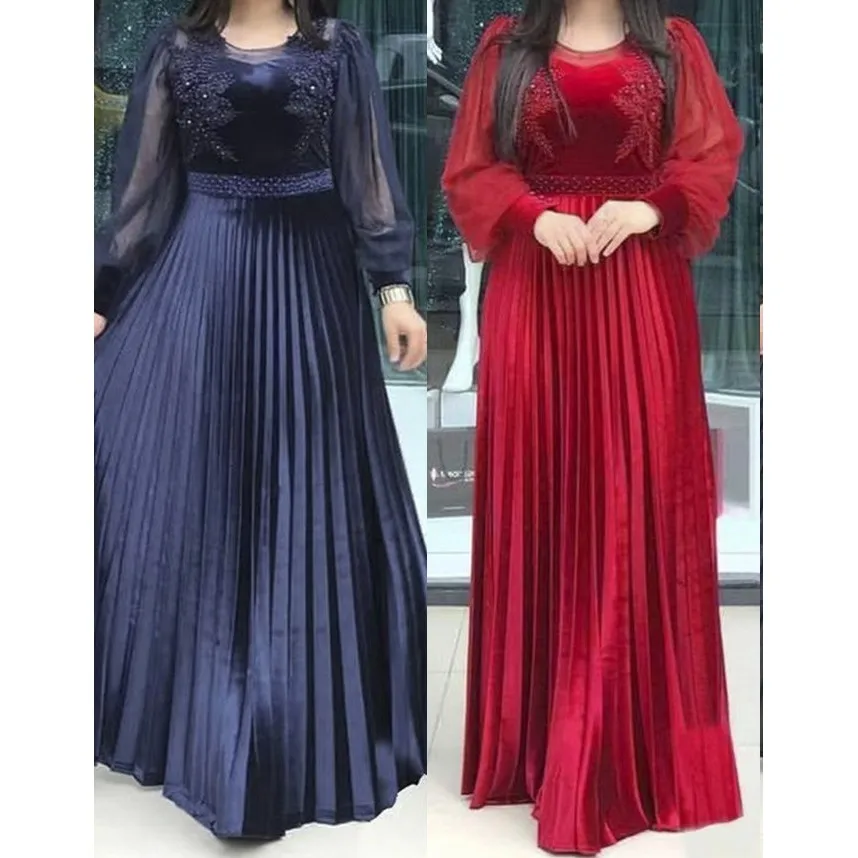 

African Evening Party Dress For Elegant Women Pleated Long Maxi Dress 2022 Spring Summer Abaya Robe African Clothes New Vestidos