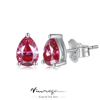 vinregem 925 sterling silver pear 2ct 100 pass test diamond vvs1 pink real moissanite stud earrings for women gift dropshipping