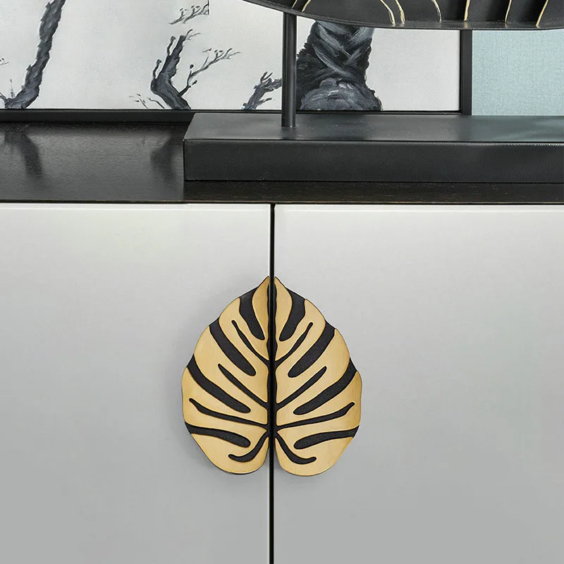 luxury black gold leaves creative cabinet pulls drawer knobs leaf handle wardrobe kitchen door handles for furniture handles free global shipping