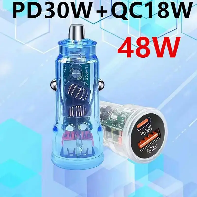 

Car Charger Fast Charging 48w Dual Port Intelligent Pd Transparent Super Fast Charging Adapter Car Charger Adapter Fast Charging