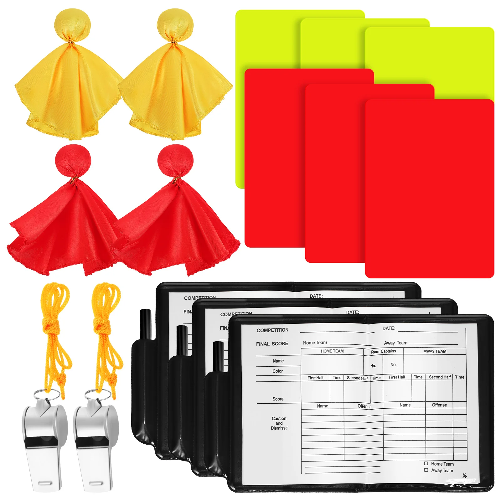 

Sports Referee Kit Accessory Red Flags Whistle Necklace Cards And Soccer Whistles Football Match Banner Judge