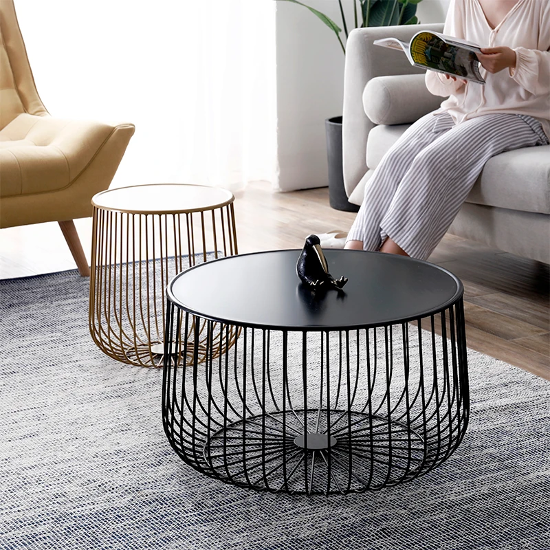Creative wrought iron pumpkin shaped coffee table simple office living room open cover shelf golden bedroom coffee table