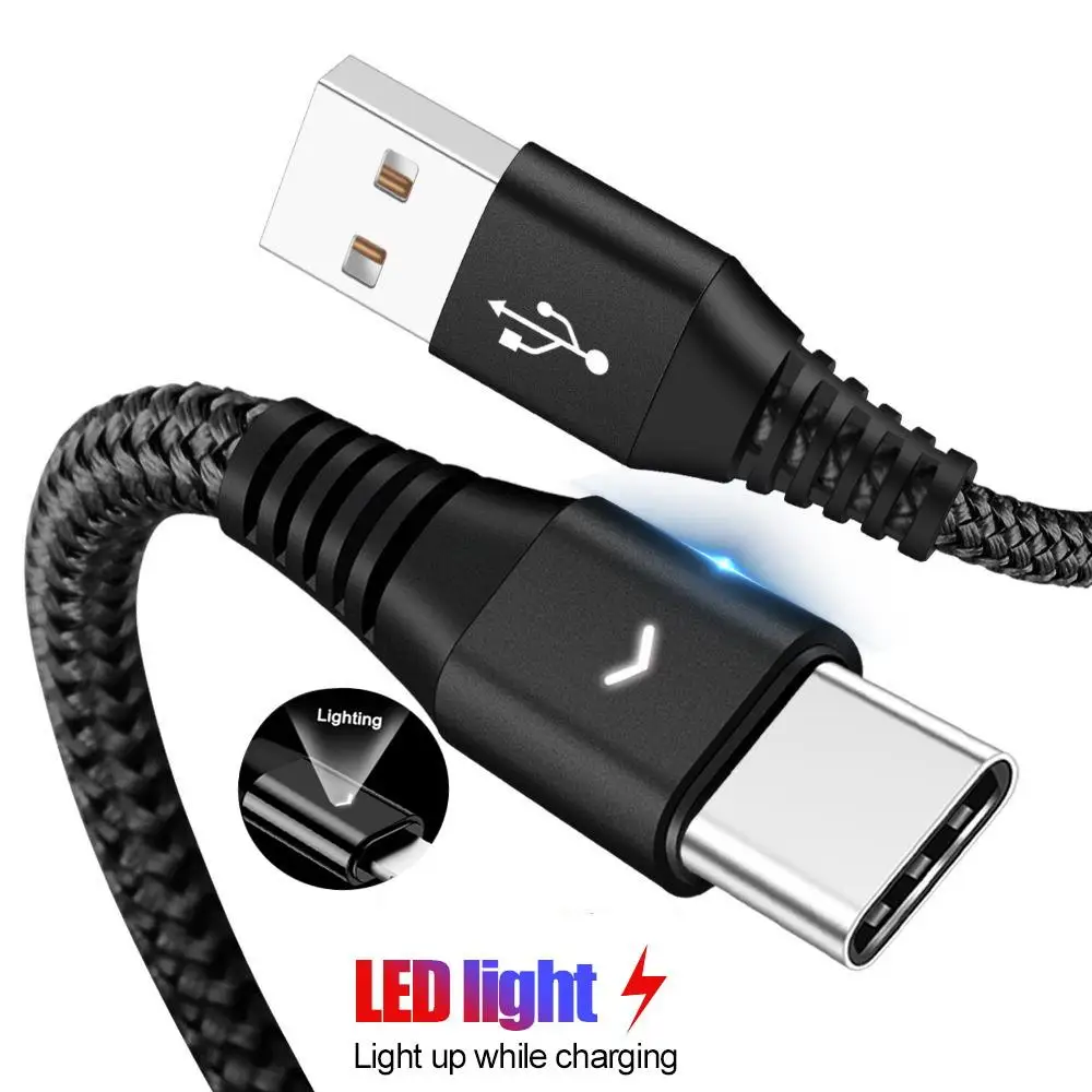 

EONLINE 1.2M Fast Charging Led Light Cable Cord for Xiaomi Mi 9 9T Samsung Galaxy A80 A50 M40 S10+ Cavo Usbc Kabel Type C Cable