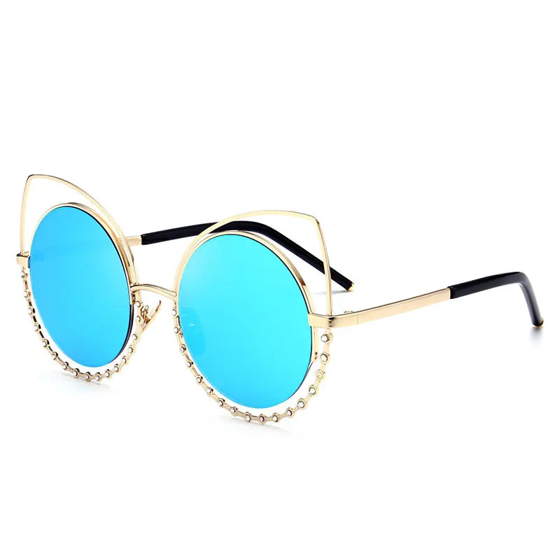 

Модные женские металлические солнцезащитные очки с двойным кольцом и бриллиантами очки кошачий глаз Индивидуальные дизайнерские очки для ...