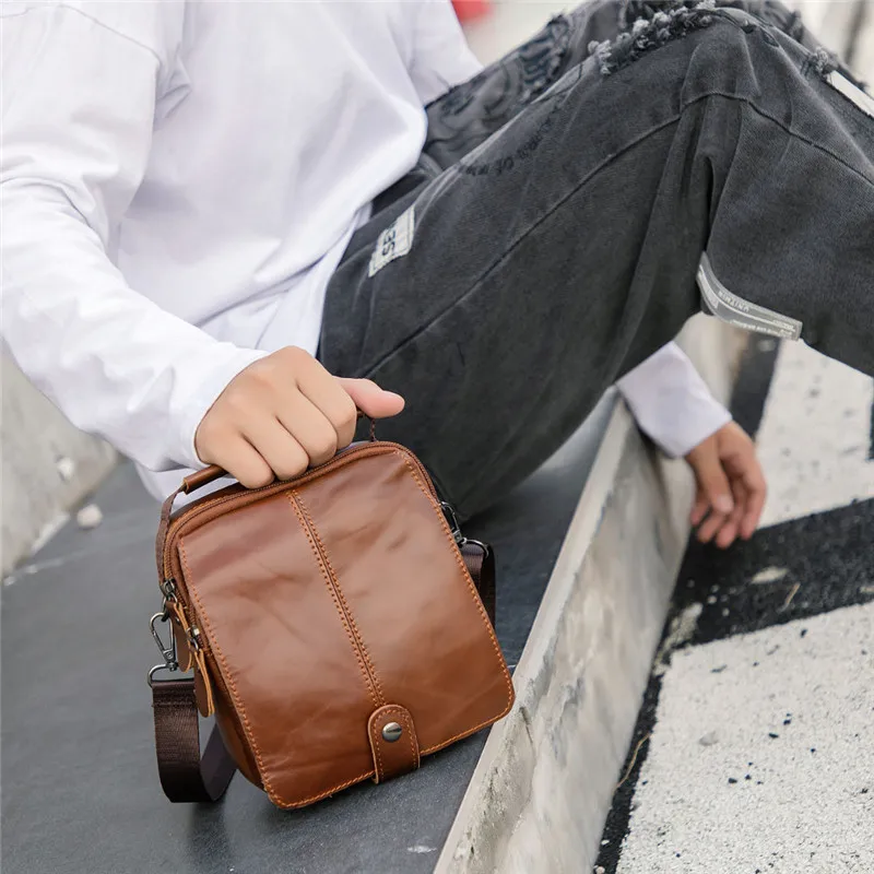 Fashion Business Handbags Men Shoulder Bag Genuine Leather Casual Retro Cowhide Messenger Bag Outdoor Men's Crossbody Bag