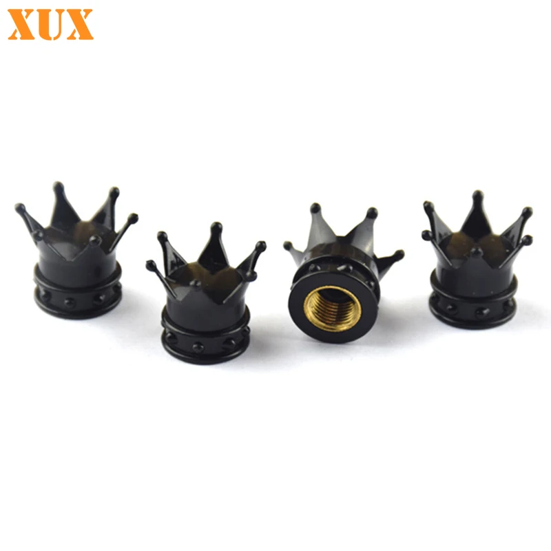 

4pcs Black Crown Style Cars Auto Vehicle Tire Air Valve Stems Cover Caps Universal Wheel Rims Decorations Exterior Accessories