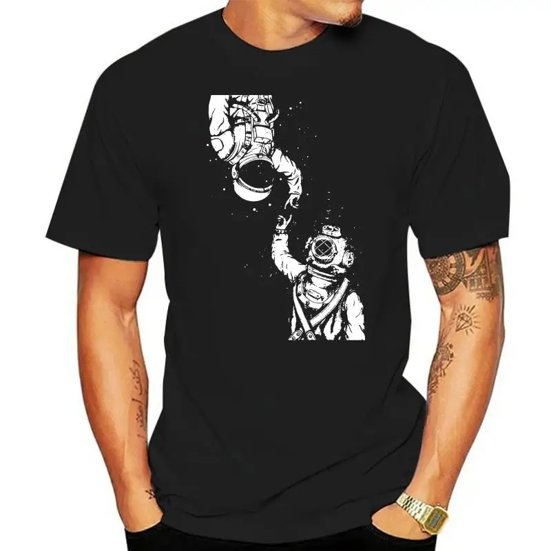 

Print Tee Men Short Sleeve Clothing Opposites Astronaut Space Deep Sea Diver Graphic T Shirt 031580