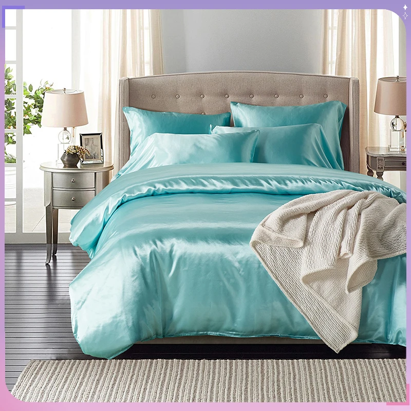 

Rayon Silky Satin Solid Queen Bedding Set Luxury High-End Home Single Double Duvet Cover Set King Comforter Covers Pillowcases