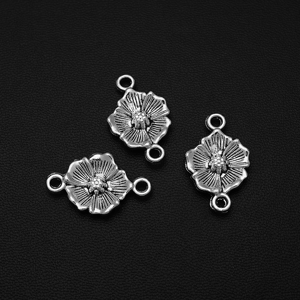 

25pcs/Lots 15x25mm Antique Silver Plated Beautiful Charms Flower Connector Pendants For Diy Creation Jewelry Making Accessories