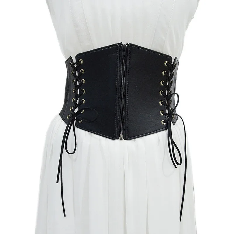 

Women Fashion Wide Corset Belt Faux Leather Slimming Shaping Girdle Belt Elastic Tight High Waist Versatile for Daily Bustier