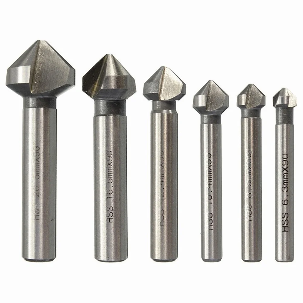 

6PCS 3 Flute 90 degree HSS Countersink chamfering too Wood Steel Chamfer Cutter Power Tool 6.5 to 20.5mm