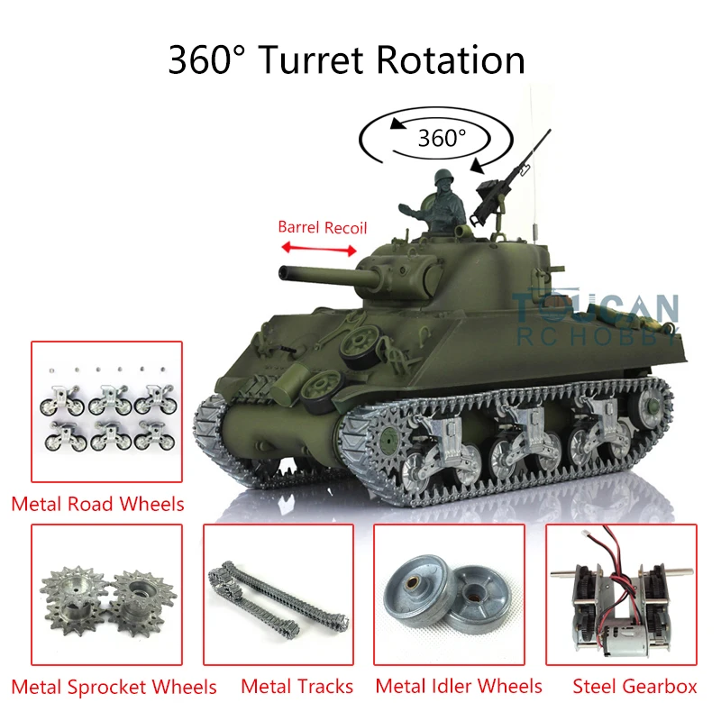 

HENG LONG 1/16 7.0 Customized M4A3 Sherman RC Army Tank 3898 Barrel Recoil 360° Metal Controlled Toys for Adults TH17682-SMT7