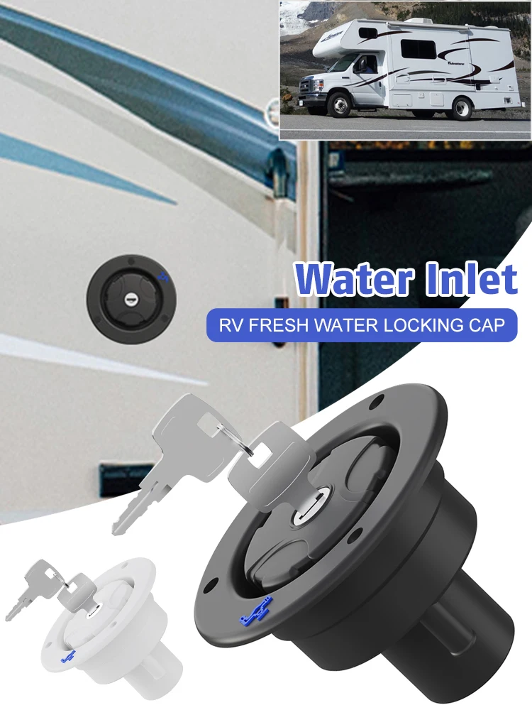 RV Fresh Water Locking Cap Inlet Gravity Filler with 2 Keys Retrofit Leak Proof Caravan Universal