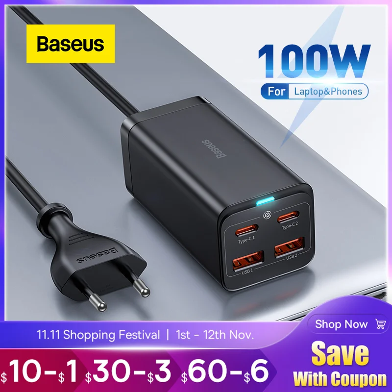 

Baseus 100 Вт GaN3 Pro быстрое зарядное устройство настольная зарядная станция для iphone 13 12 Pro Max Xiaomi Huawei Samsung Ноутбук