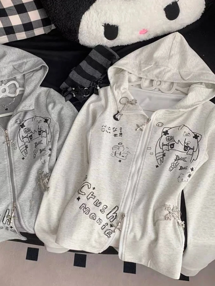 Свитшот с кошачьими ушками QWEEK Y2k Kawaii