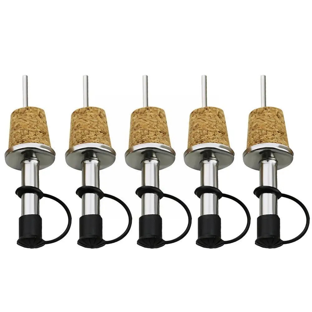 

5pc Cork Dispenser Steel Oil Bottle Spout Pourer For Flask Red Wine Pot Bottle Plug Mouth With Stopper Olive X5e9