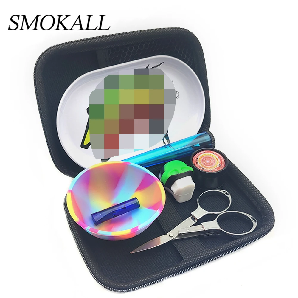 

1Set Grinder Rolling Paper Tray Tube With Silicone Bowl Jar Scissors Cigarette Tobacco Smoking Accessories Crusher For Man weed