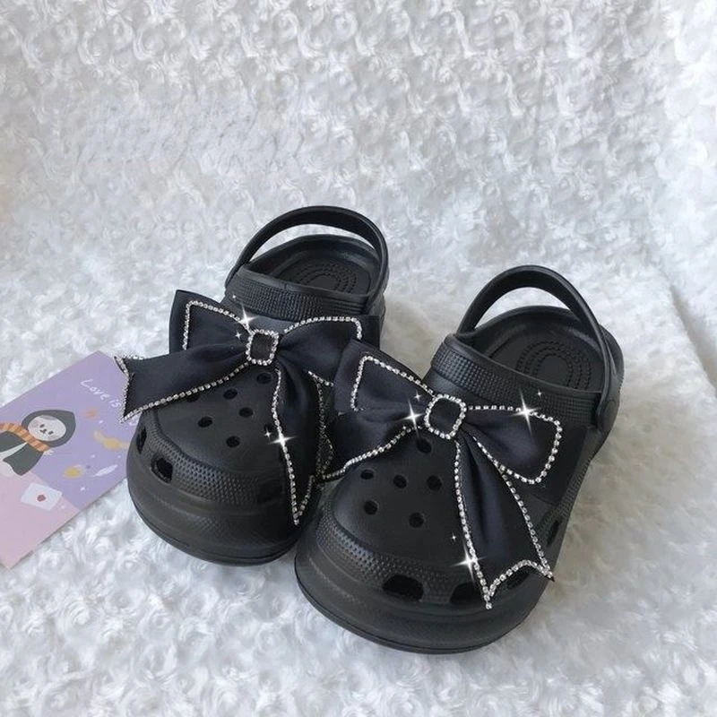 

Croc Charms Rhinestones Bow Adornment for Clogs Sandals Cute Fashion Clogs Shoe Accessories Shoe Bow Decoration Red Black White