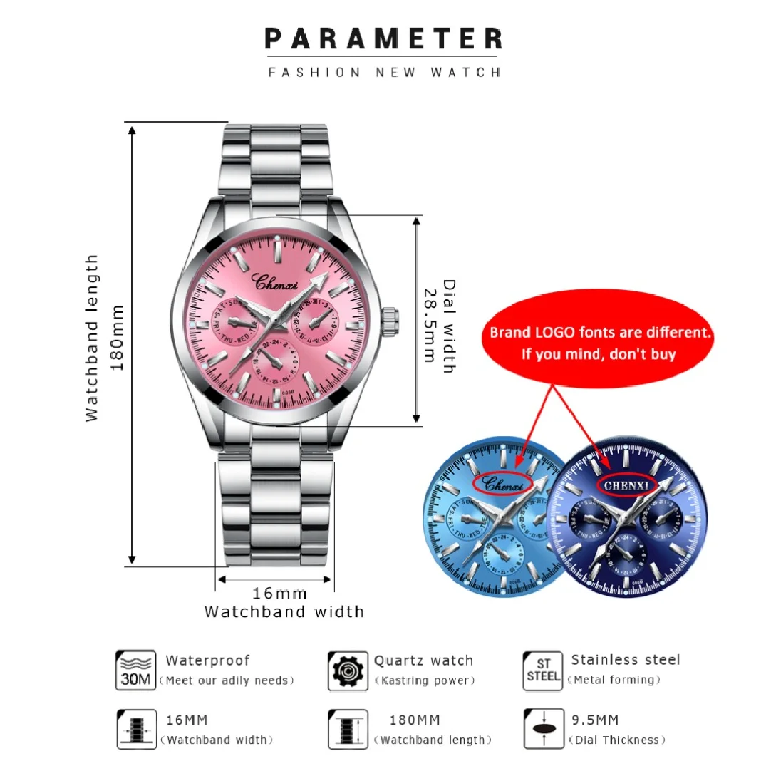 CHENXI Luxury Stainless Steel Watch For Women Pink Ladies Business Analog Watches Quartz Movement Relogio Feminino enlarge