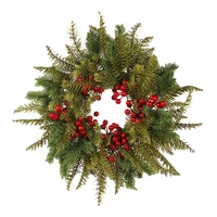 hot artificial pine wreath with berry for front door wall window fireplace farmhouse home christmas decoration