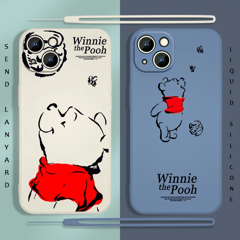 

Cartoon Winnie the Pooh Phone Case For Apple iPhone 13 12 11 Pro Max mini XS XR X 8 7 6S 6 Plus Liquid Rope Soft Funda Cover