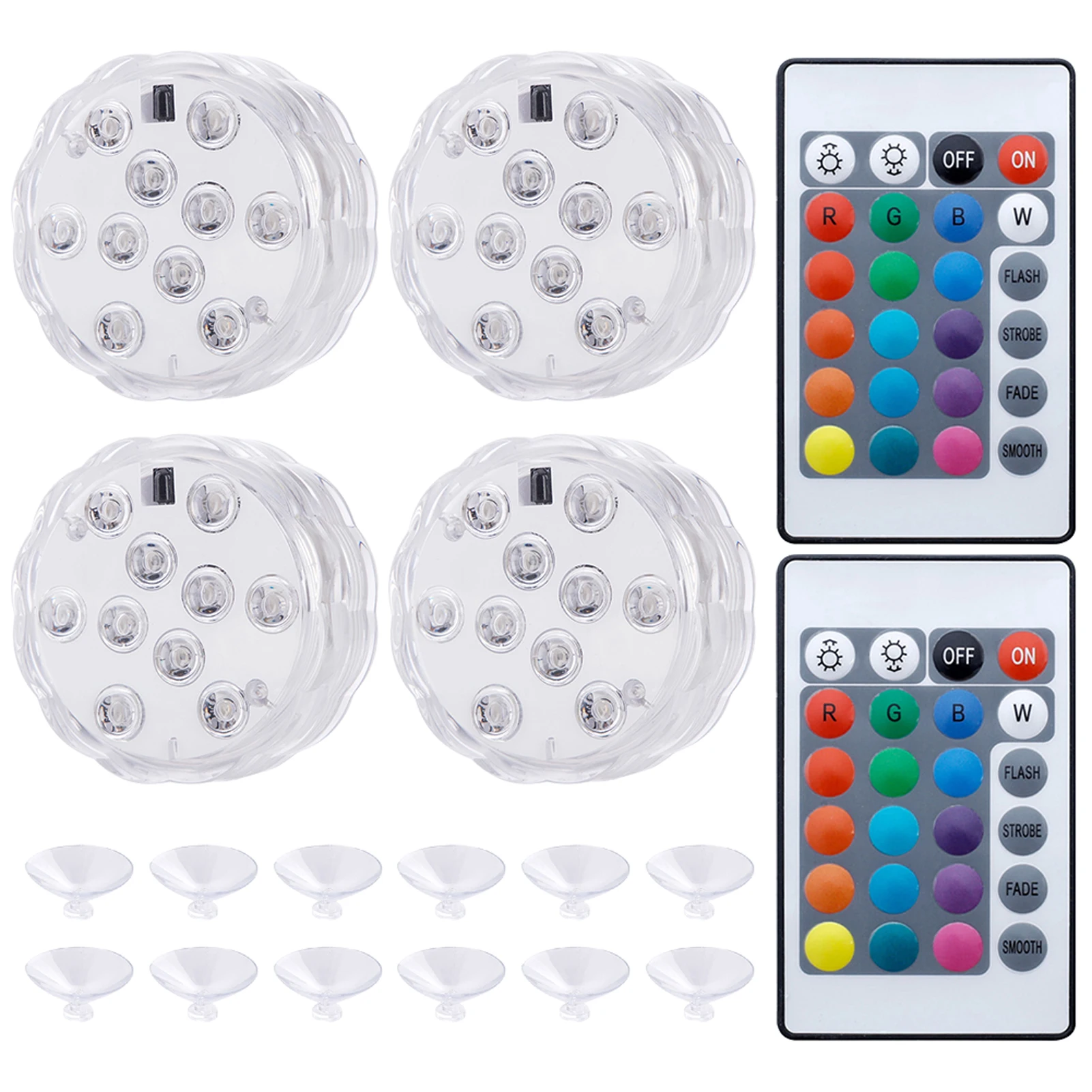 

4Pack Pool 16 Color Changing Shower Battery Powered Hot Tub With Remote Pond Bright Suction Cup Submersible LED Light Underwater
