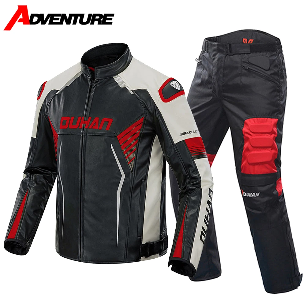 

Hot Motorcycle Jacket Pants Leather Durable Waterproof Gear Racing Moto Jackets Windproof Motocross Motorbike Jacket Suit Men