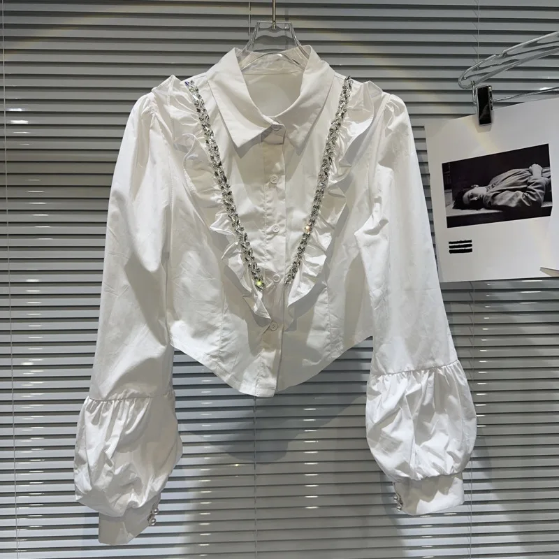 

Женская рубашка с длинным рукавом-фонариком, с оборками