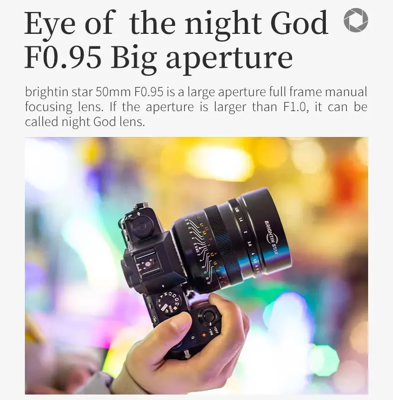 Фото Объектив Brightin Star 50mm F0.95 для полнокадровых камер, портретный, для Sony ZVE10, A7iii, A6400, Nikon Z, Canon RF, L-mount №2