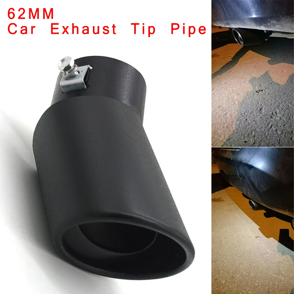 

Car Exhaust Pipe Muffler Tip 62mm Stainless Steel Bend Muffler Tip Universal Matt Black Throat Tail Car Accessories